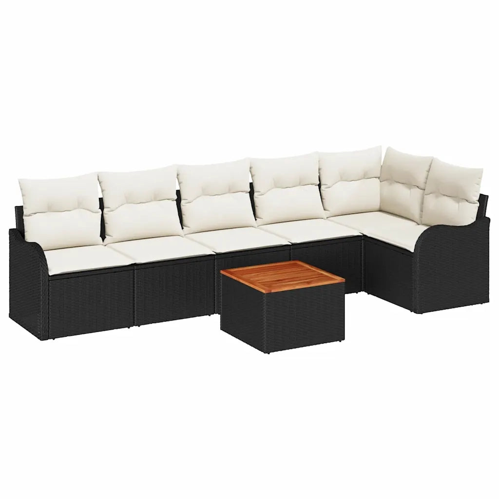 Set Divano da Giardino 7 pcs Nero e Crema polyrattan