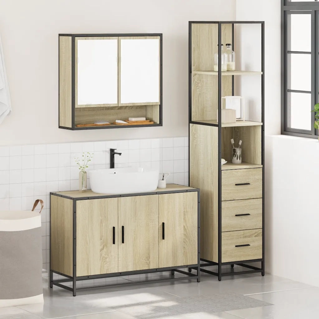 Set Mobili da Bagno 3 pz Rovere Sonoma in Legno Multistrato
