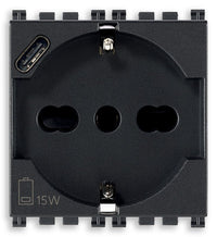 VIMAR Presa 2P+T 16A universale + USB C grigio - 19210.USB