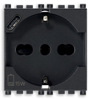 VIMAR Presa 2P+T 16A universale + USB C grigio - 19210.USB