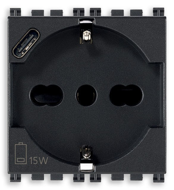 VIMAR Presa 2P+T 16A universale + USB C grigio - 19210.USB