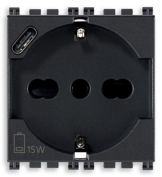 VIMAR Presa 2P+T 16A universale + USB C grigio - 19210.USB