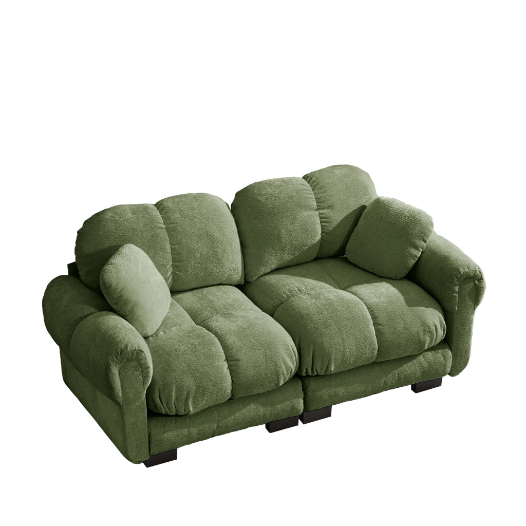 Divano modulare 2 posti - con cuciture trapuntate e cuscino lombare - in chenille verde