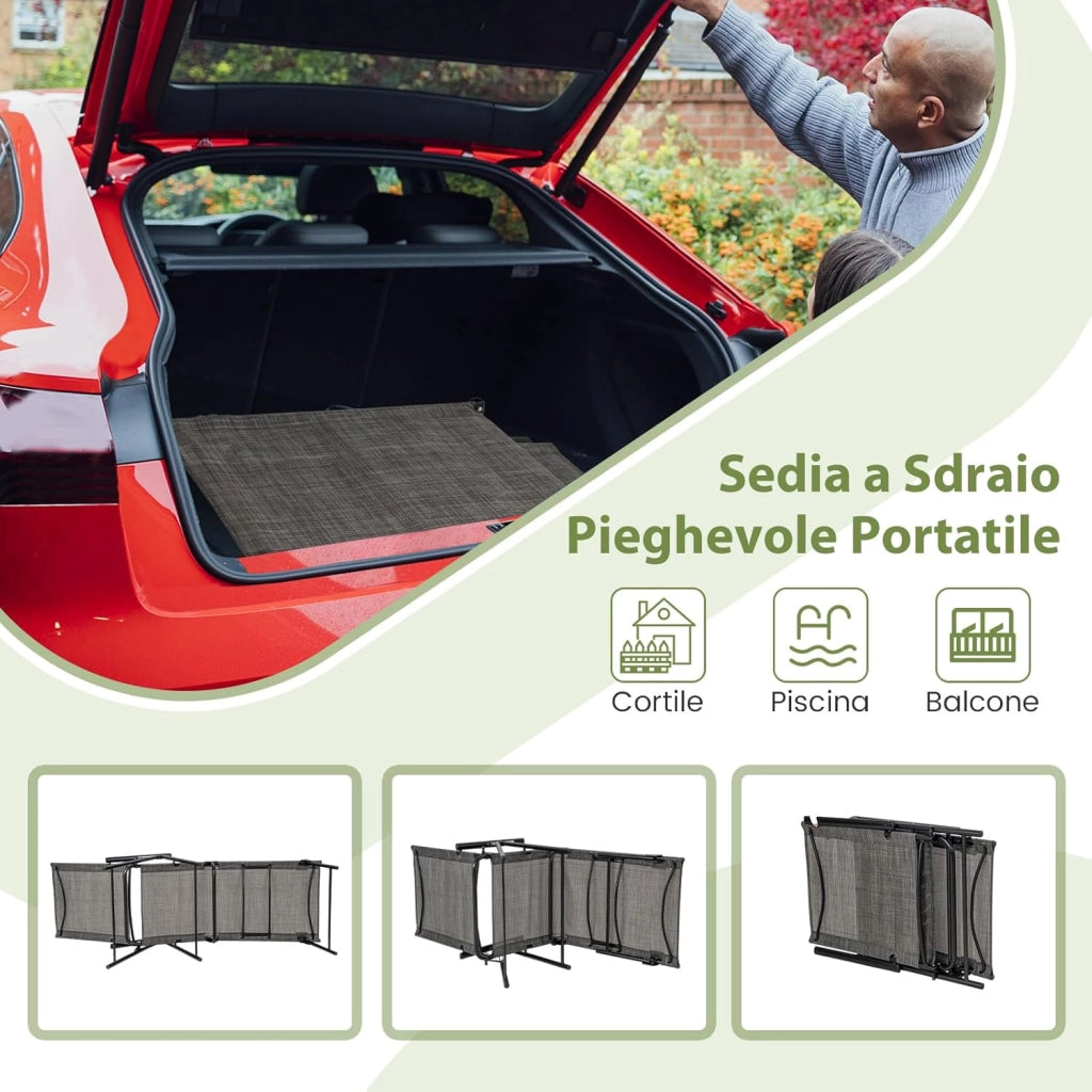 Set di 2 Lettini Prendisole da Giardino, con Schienale Regolabile, Sedia a Sdraio Pieghevole con Schienale Reclinabile, per Terrazzo Piscina Giardino, Portata 150 kg (Marrone)