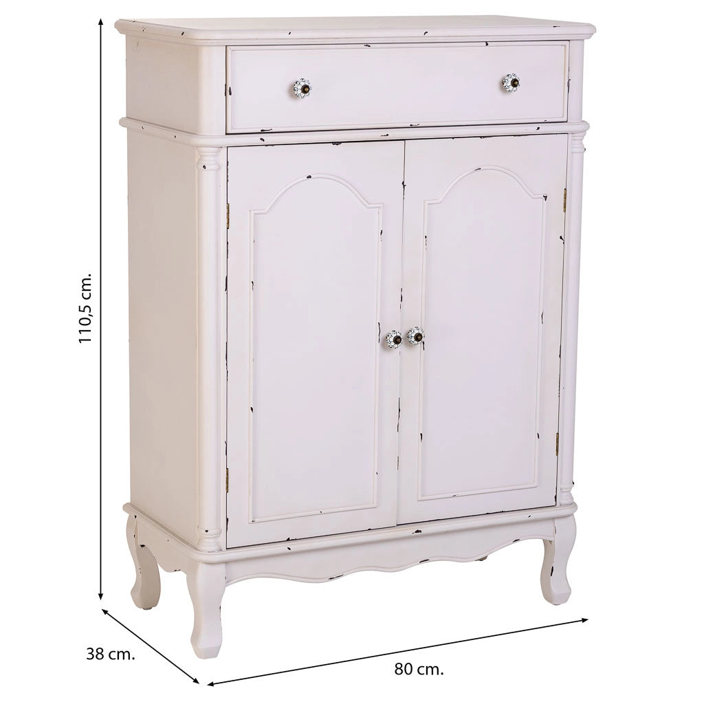 Console in legno bianco con 2 cassetti e 2 porte 80x38x110,5h cm