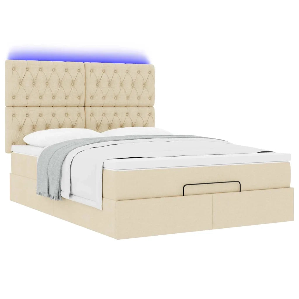 Struttura Letto Pouf con Materasso Crema 140x200 cm in Tessuto 3314098