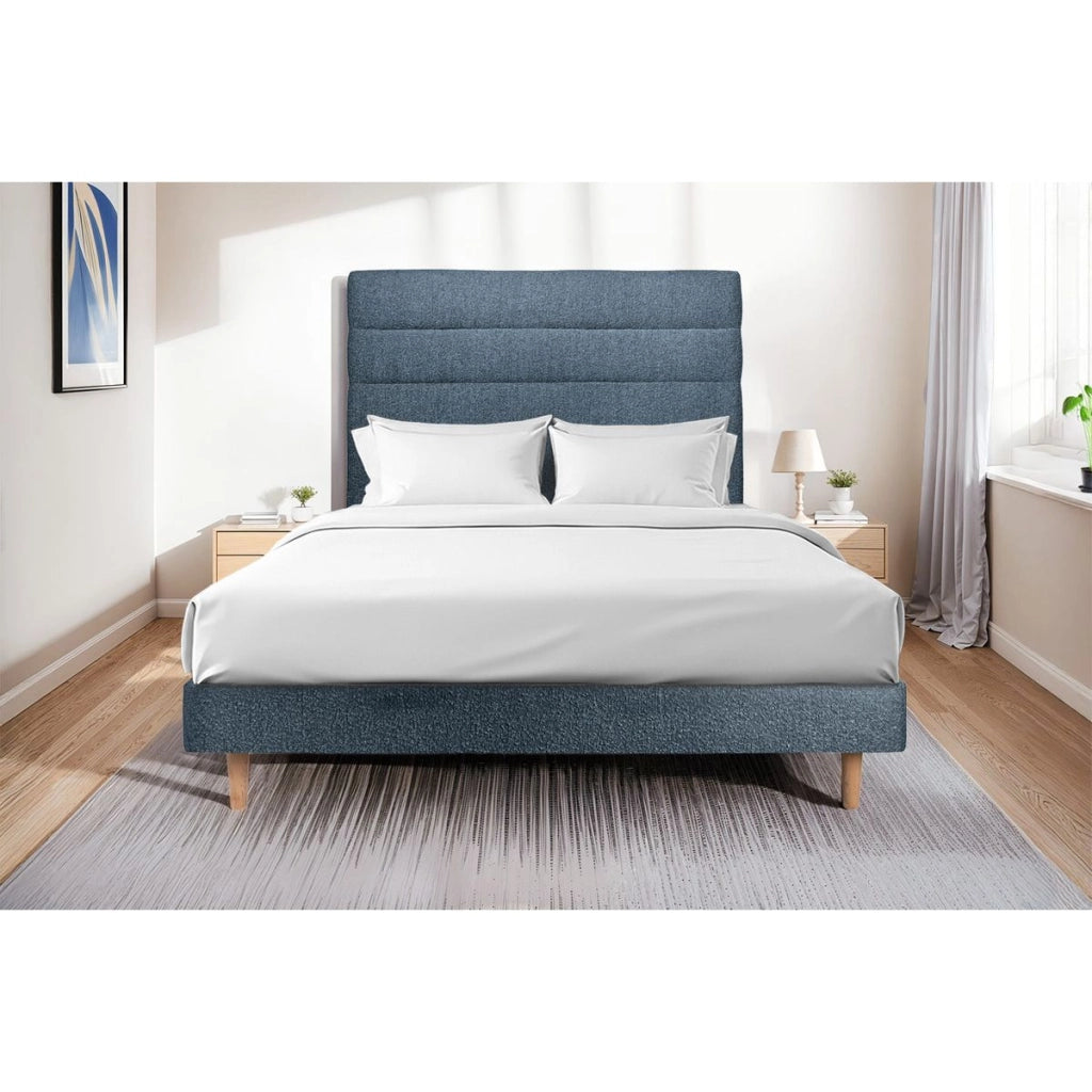 Letto 135x190 cm con testiera in linea - tessuto bouclé