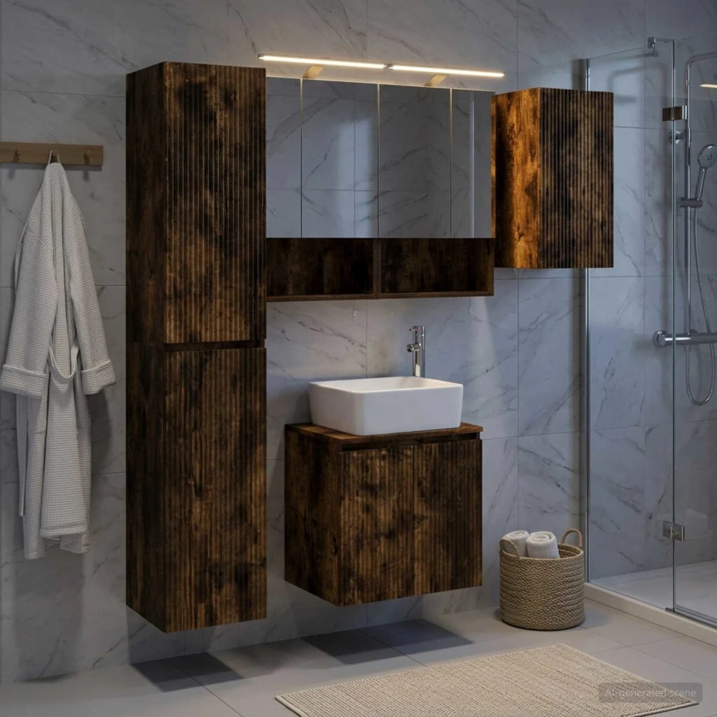 Set di Armadi da Bagno 5 pcs Rovere Fumo 50 x 14,5 x 70 cm 3407323