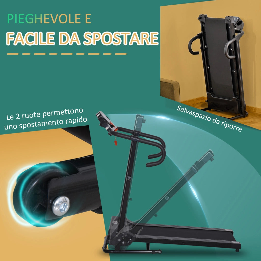EasyComfort Tapis Roulant Elettrico Pieghevole Salvaspazio, Tapis Roulant Professionale con Display LCD, Velocità 0.8-10km/h e 12 Programmi, Potenza 500W, per Casa e Ufficio, Nero