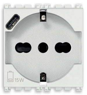 VIMAR Presa 2P+T 16A universale + USB C bianco - 19210.USB.B