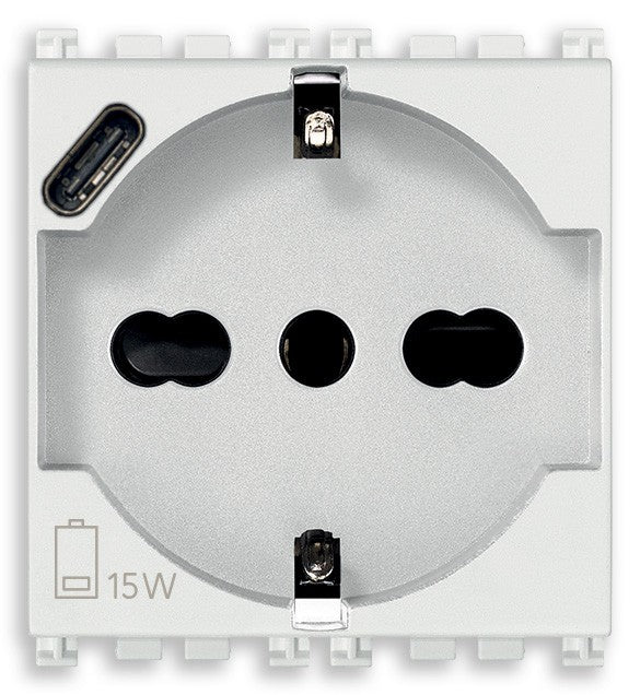 VIMAR Presa 2P+T 16A universale + USB C bianco - 19210.USB.B