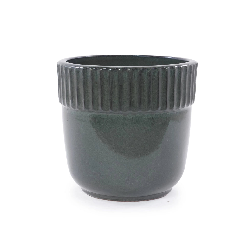 VASO per piante artigianale Ø 30,5 cm Ceramica Verde scuro lucido