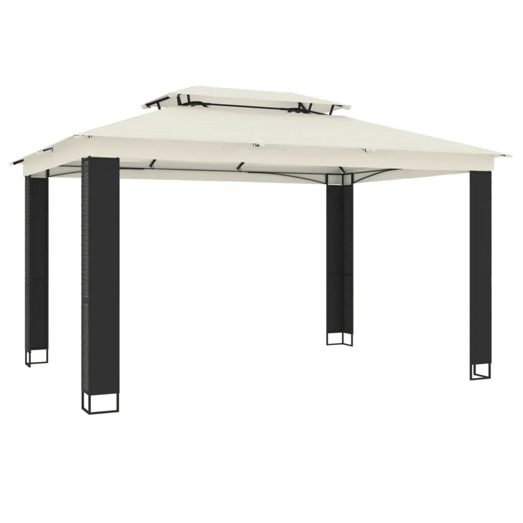 Gazebo con Tetto Doppio Crema 3,94x2,96 m in Acciaio