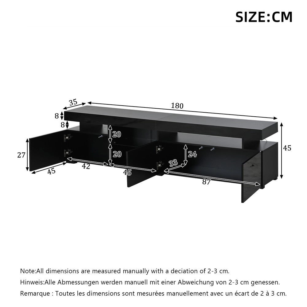 Mobile TV grande 180x35x45 cm - Zephmum- Lucido nero 3 ante vetro temperato