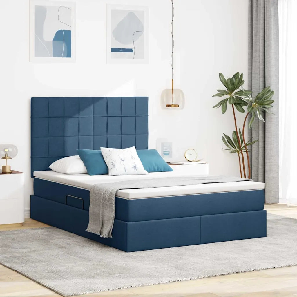 Letto con contenitore e materasso Blu 140 x 200 cm Poliestere