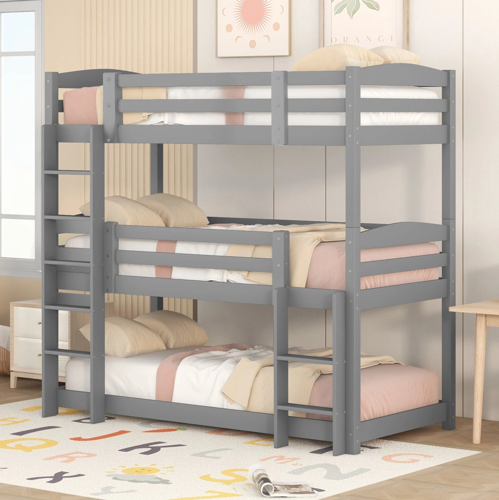 Letto a castello triplo per bambini 90x200 cm in legno di pino; grigio