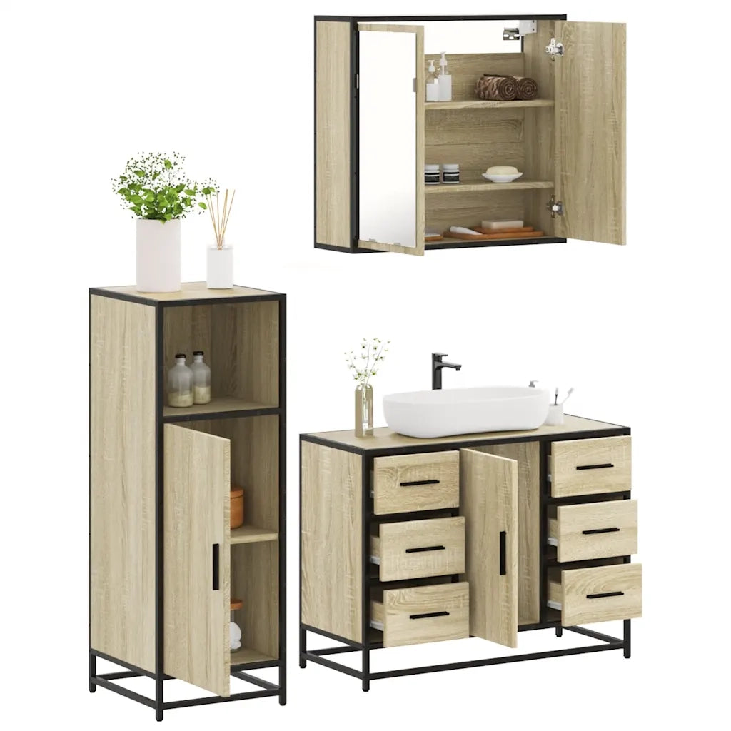 Set Mobili da Bagno 3 pz Rovere Sonoma in Legno Multistrato 3300961