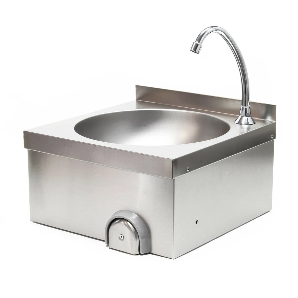 Lavello gastronorm in acciaio inox con vasca rotonda e lavamani azionabile con comando a ginocchio 16_0002397