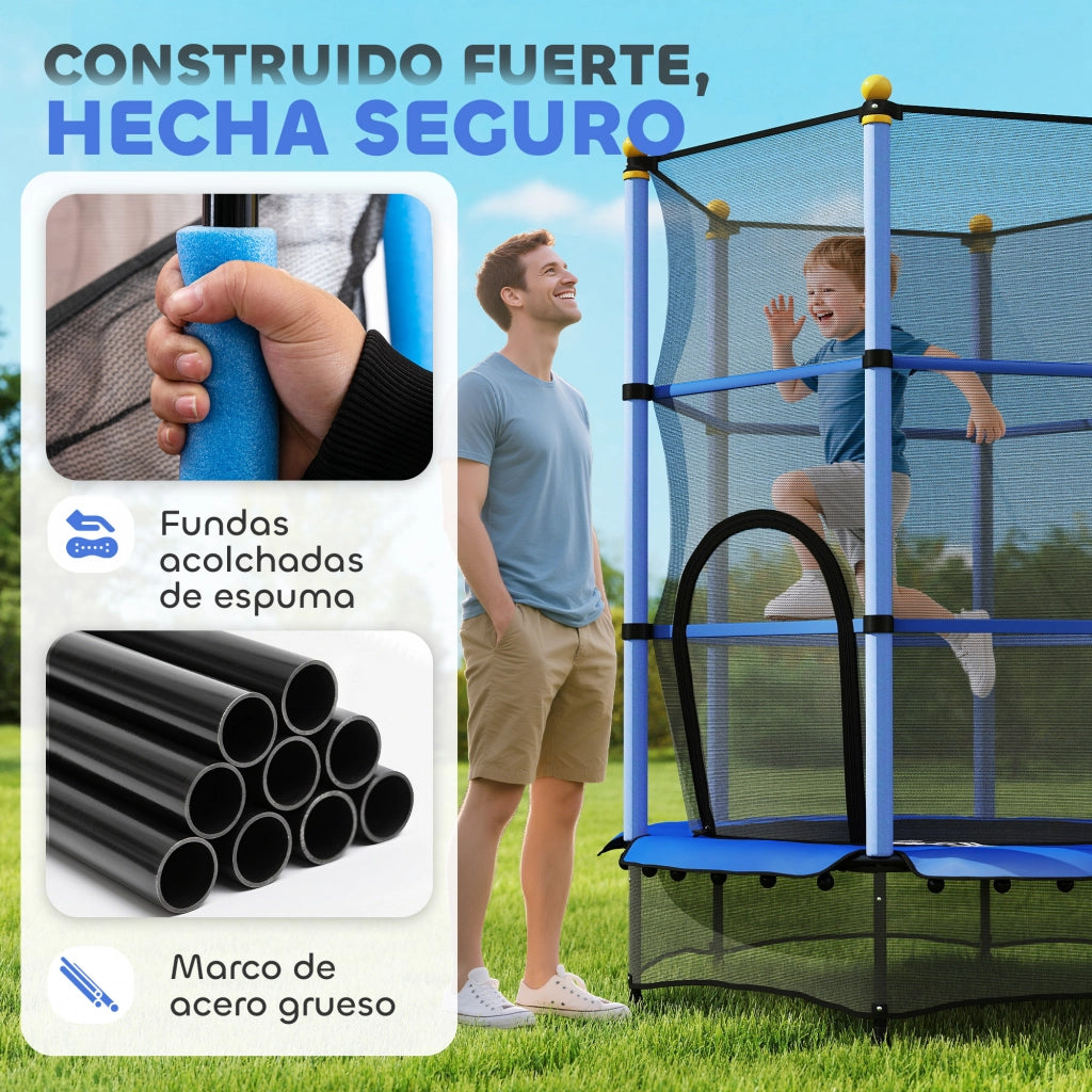 Trampolino Bambini ?140 cm ¨C zephmum ¨C Blu Nero con Rete di Sicurezza