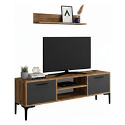 Mobile porta TV sri, Credenza da soggiorno, Armadio basso per TV, Base parete attrezzata, 140x30h48 cm, Noce e Antracite