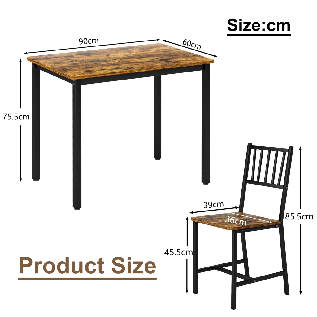 Tavolo da pranzo con 2 sgabelli e struttura in acciaio e truciolare, per cucina, 90 × 60 × 75.5 cm