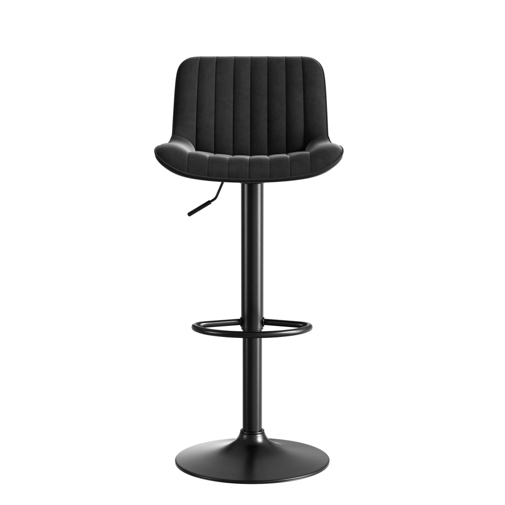 Sgabello da bar girevole in velluto con altezza regolabile, schienale ergonomico e rotazione a 360° per cucina, nero