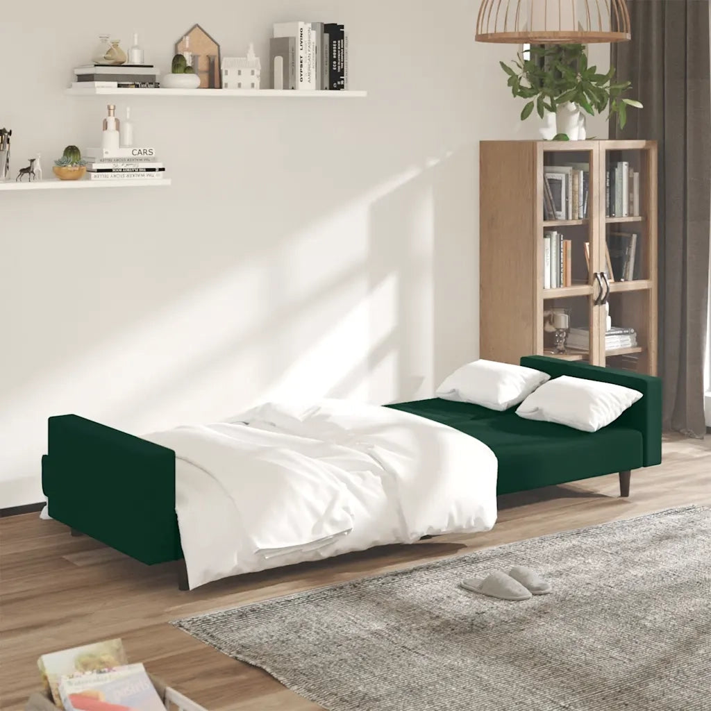 Divano Letto a 2 Posti Verde Scuro in Velluto 375939