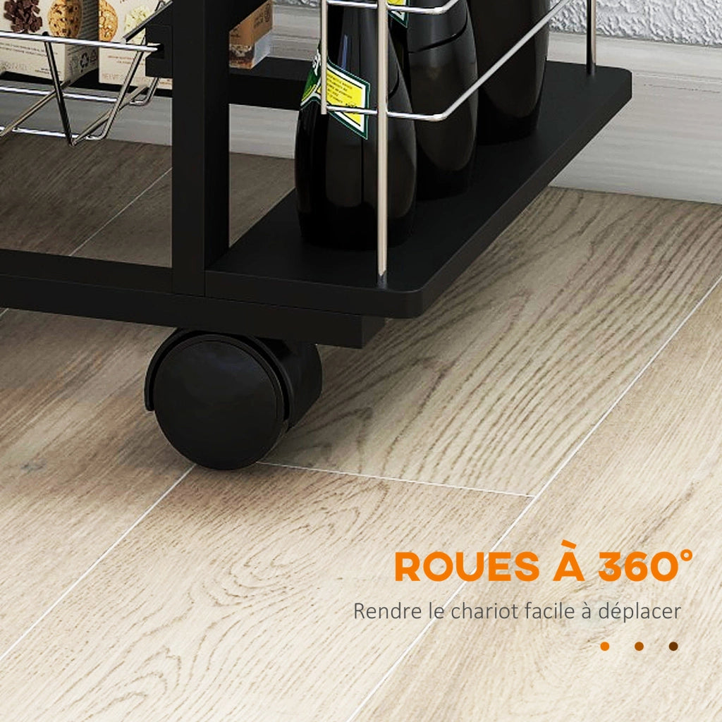 Carrello da cucina con ruote e cestini ¨C zephmum ¨C nero, bianco, legno, metallo, 4 cestini