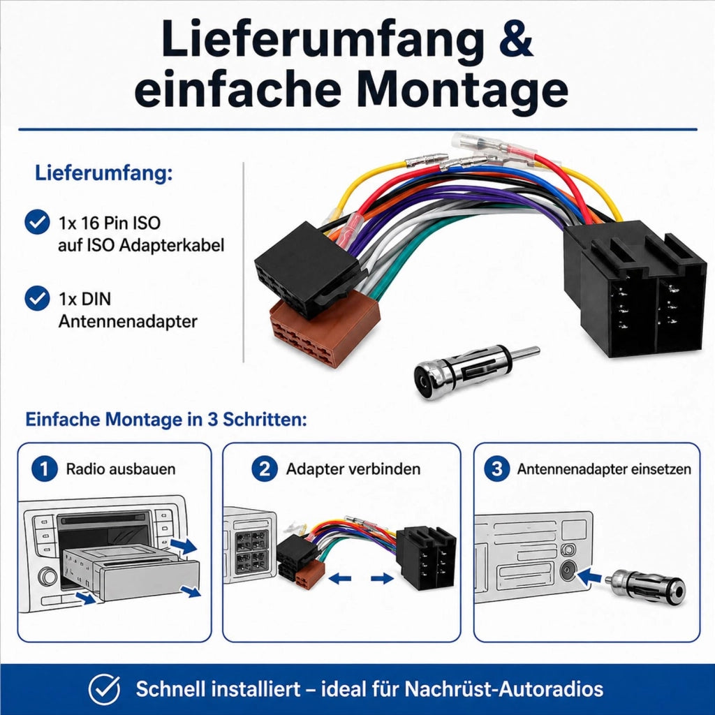 Set adattatore autoradio, da 16 poli a prolunga ISO, connettore adattatore radio DIN