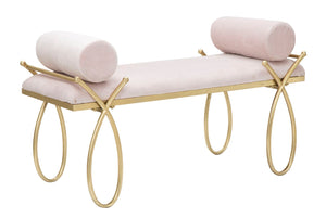 Panca Ribbon Rosa 112,5x49x53 cm in Ferro e MDF e Spugna e Poliestere Rosa e Oro