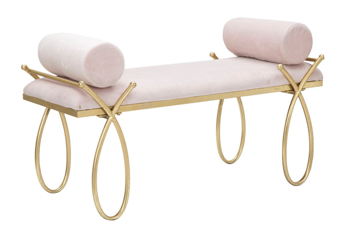 Panca Ribbon Rosa 112,5x49x53 cm in Ferro e MDF e Spugna e Poliestere Rosa e Oro