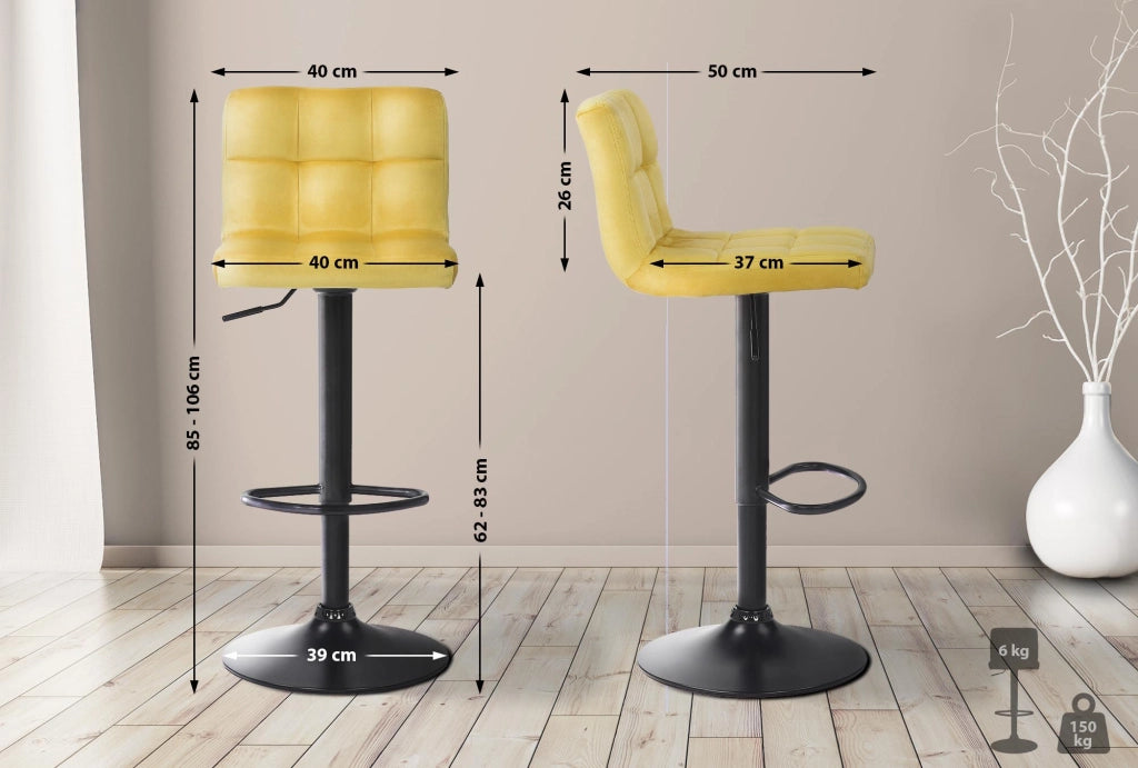 Sgabello imbottito bar Feni in velluto giallo