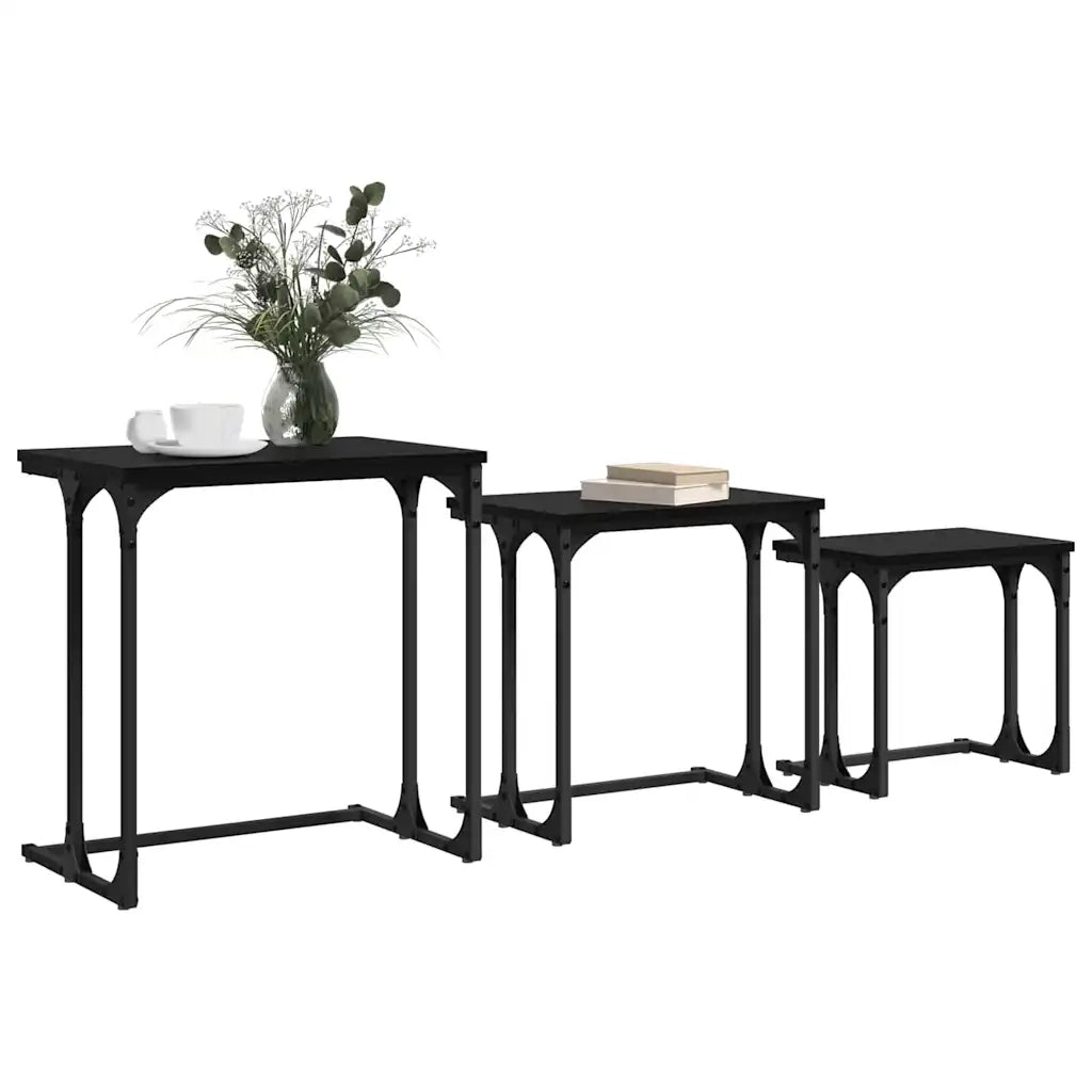 Tavolo da caffè nesting 3 pcs Rovere nero Legno multistrato