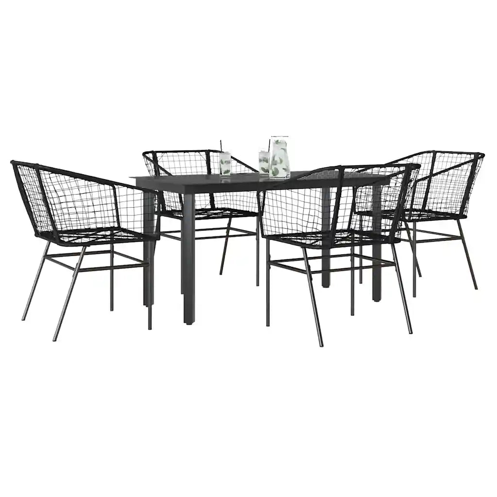 Set Mobili da Pranzo per Giardino 5 pz | Set Salotto da Giardino Nero Polyrattan Vetro