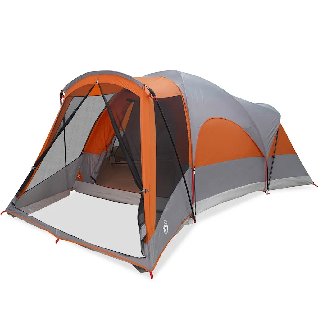 Tenda Familiare a Tunnel 8 Persone-Tenda da campeggio Grigia Arancione Impermeabile 751579