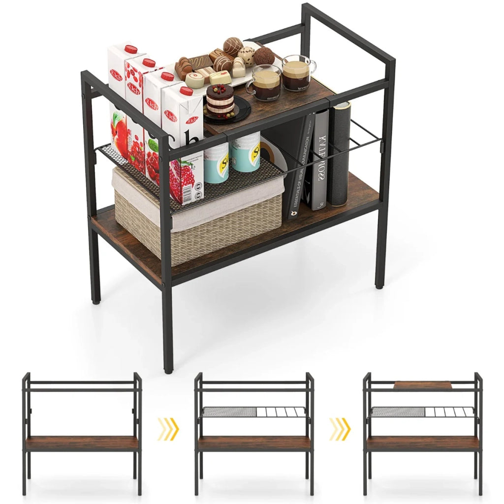Tavolino versatile 60 x 33,5 x 61 cm contenitore flessibile design industriale tessuto nero in marrone rustico 20_0021101