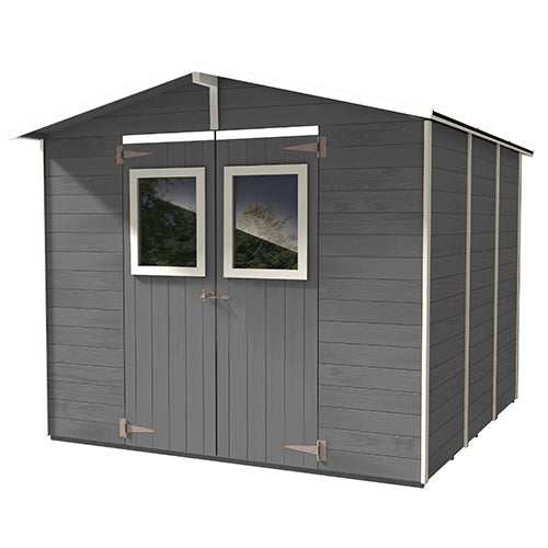 Casetta Box Capanno in Legno Grigia per Attrezzi con 2 Porte e Finestre 238X305X214Cm