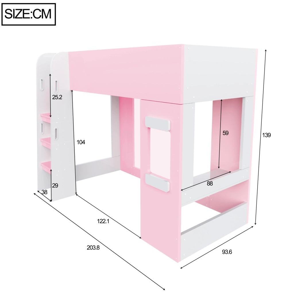 letto alto in mdf rosa 93.6 x 203.8 cm