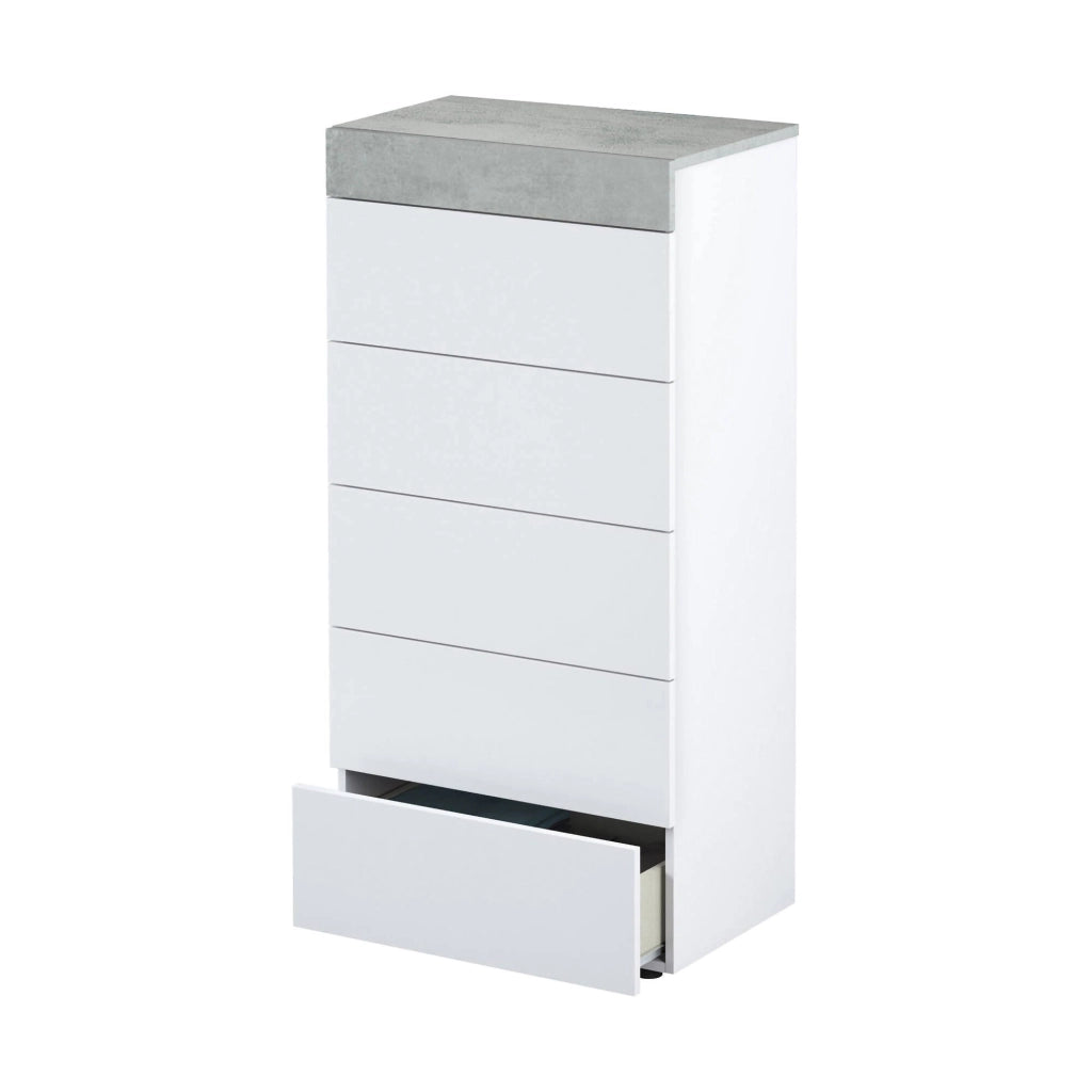 Cassettiera Armo, Settimanale a 5 cassetti, Mobile ComÒ² per camera da letto, ComÒ² moderno, cm 61x40h118, Bianco