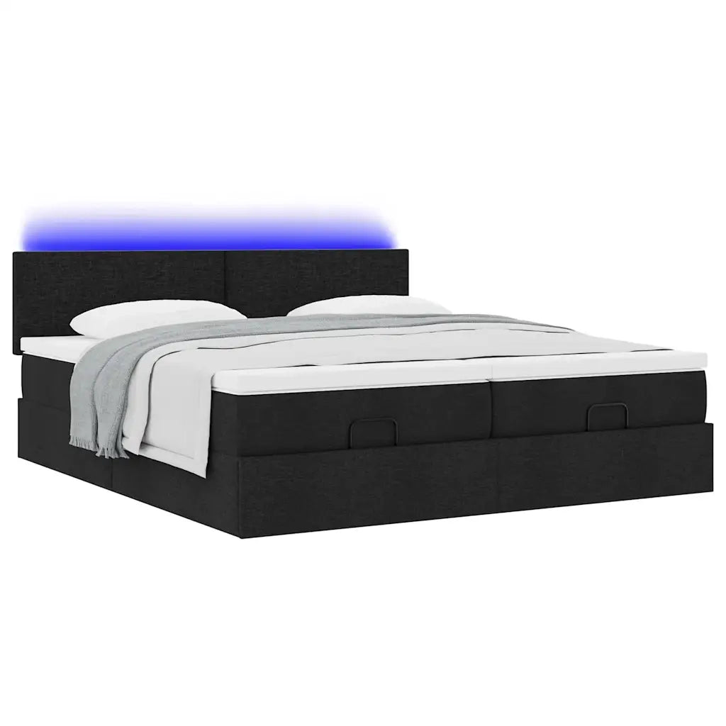 Struttura Letto Pouf con Materassi Nero 200x200 cm in Tessuto