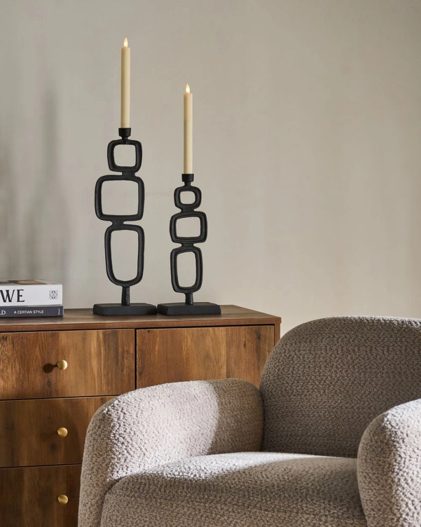 Set di 2 portacandele in alluminio nero 35/48 cm Elementi decorativi Design moderno
