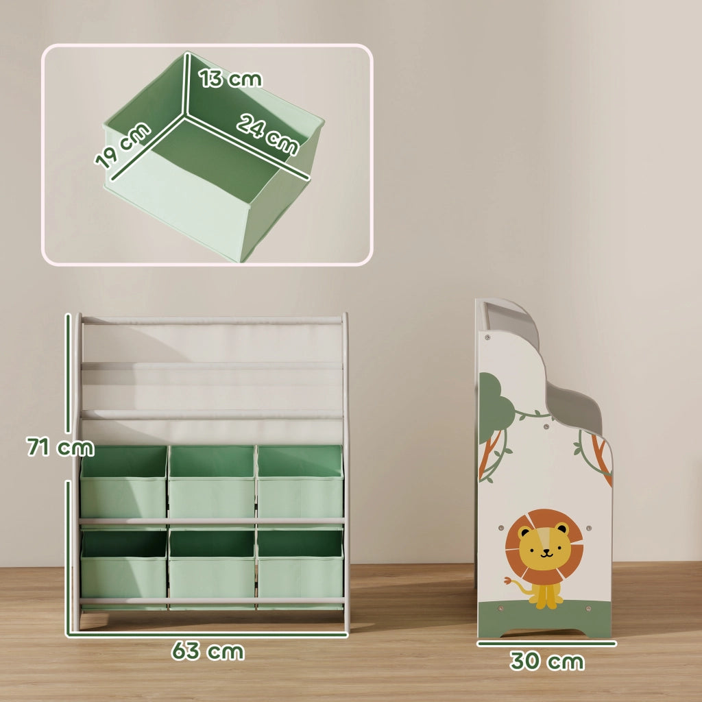 Cassettiera per bambini con 6 cassetti e scaffale ¨C zephmum ¨C 63x30x71 cm, verde