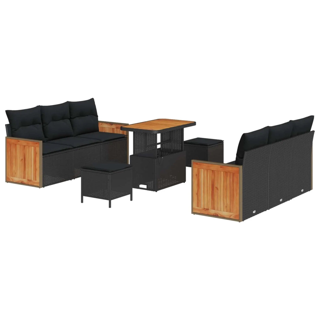 Set Divano da Giardino con cuscino 11 pcs Nero polyrattan