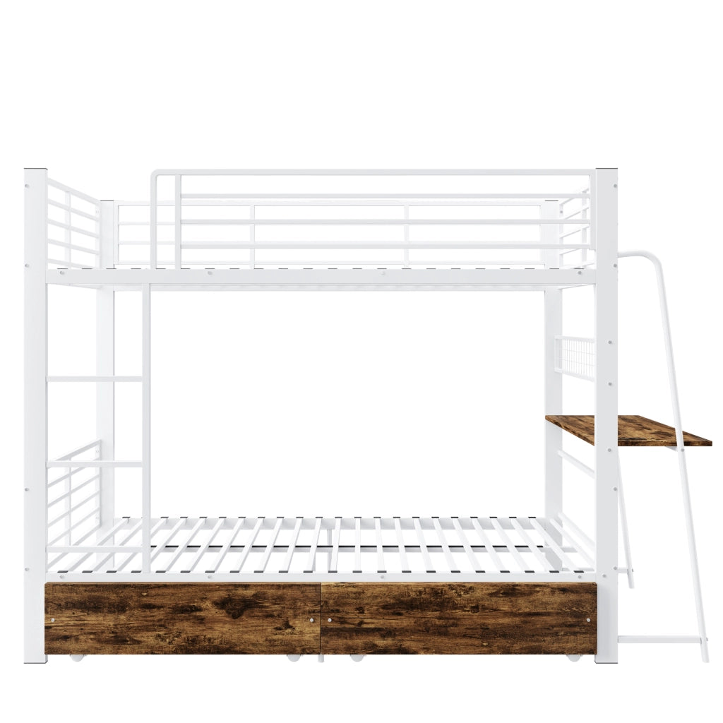 Letto a soppalco 90x200 cm con scrivania; illuminazione LED; MDF e metallo; bianco