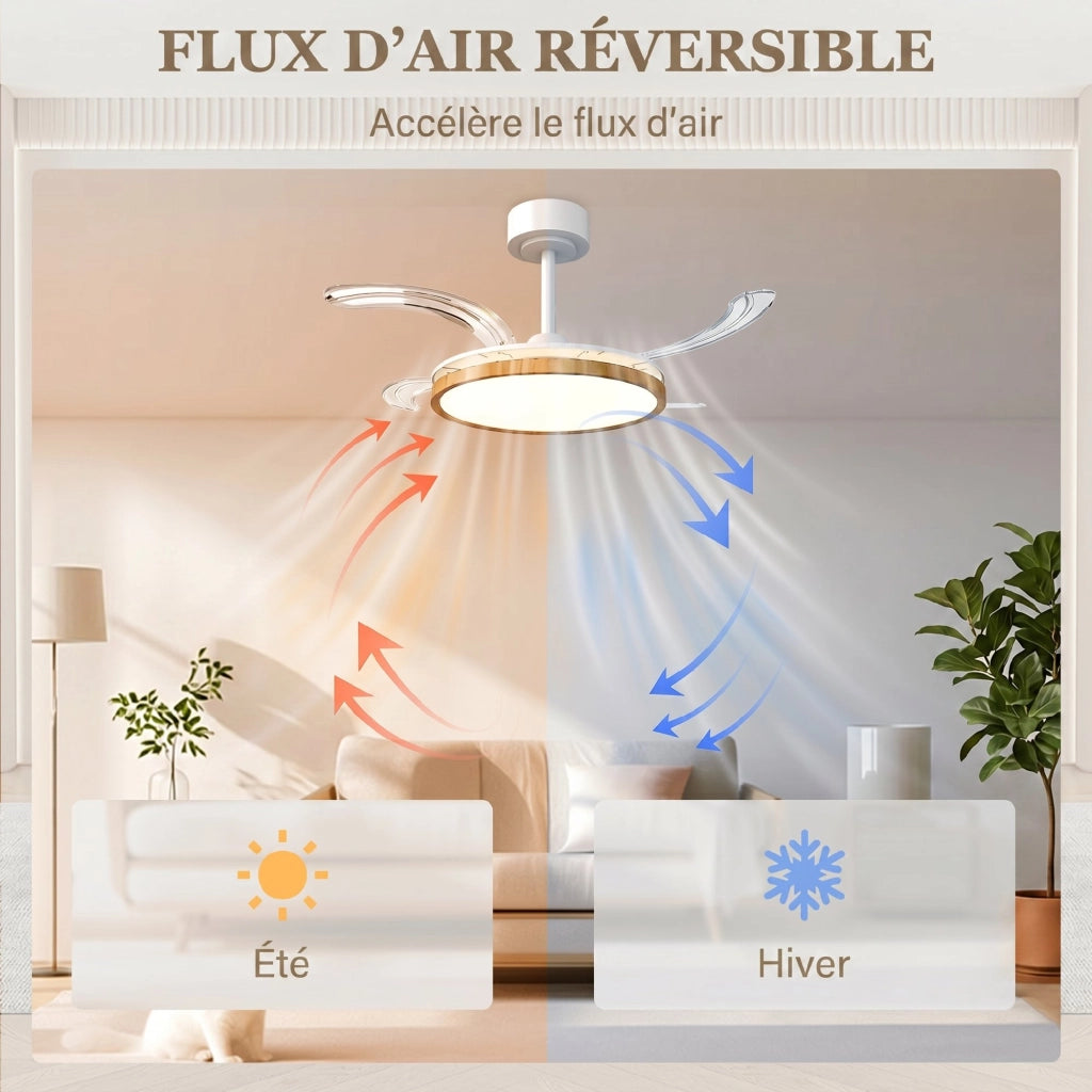 Ventilatore a Soffitto con Luce e Telecomando ¨C zephmum ¨C Legno Naturale 95 cm