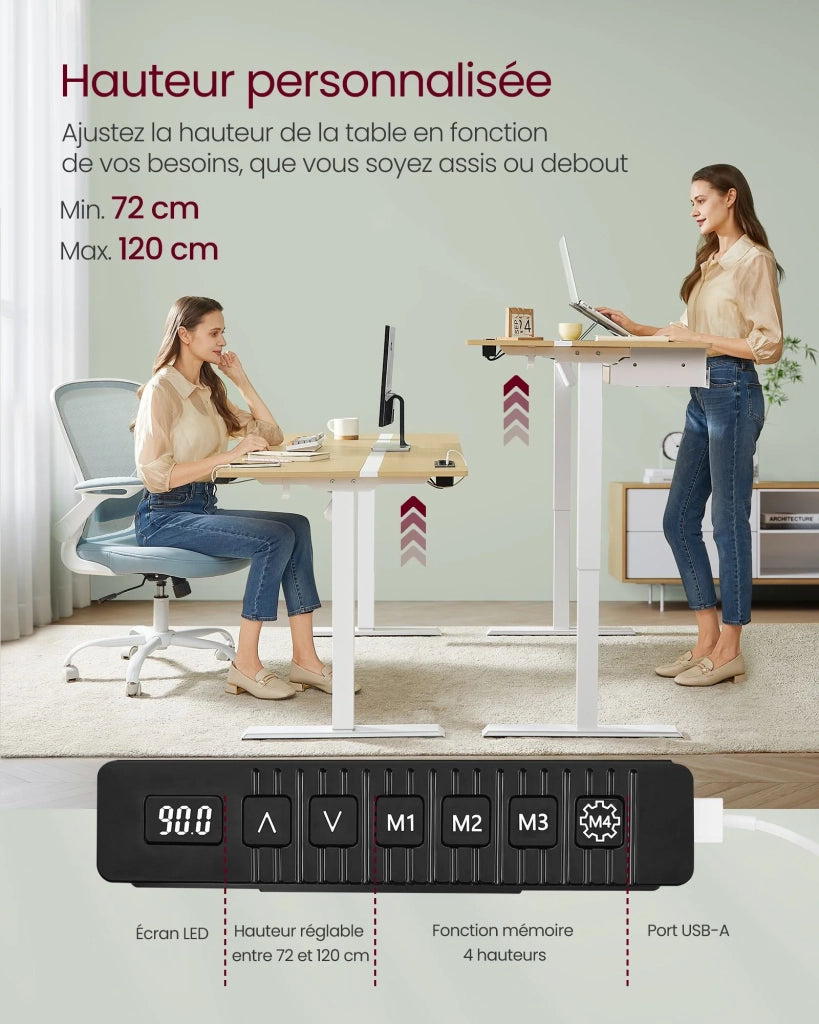 Scrivania regolabile elettricamente in altezza scrivania sit-stand superficie 60 x 120 cm regolabile in continuo 4 funzioni di memoria dell'altezza marrone rustico e nero 12_0004592