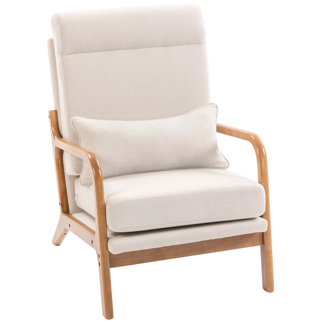Poltrona imbottita in lino con supporto lombare ¨C zephmum ¨C crema 64x86x93