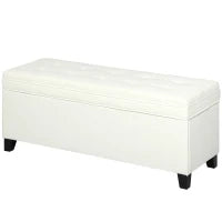 Banco da Archiviazione con 2 Cerniere di Sicurezza Coperchio Ribaltabile per Camera da Letto Soggiorno 120x40x48 cm Crema