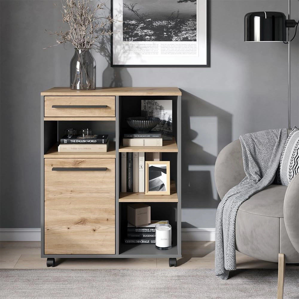Buffet da cucina Pure, Rovere artigianale/Antracite, 72.2 x 41.9 cm, con ripiani regolabili in altezza per un utilizzo flessibile