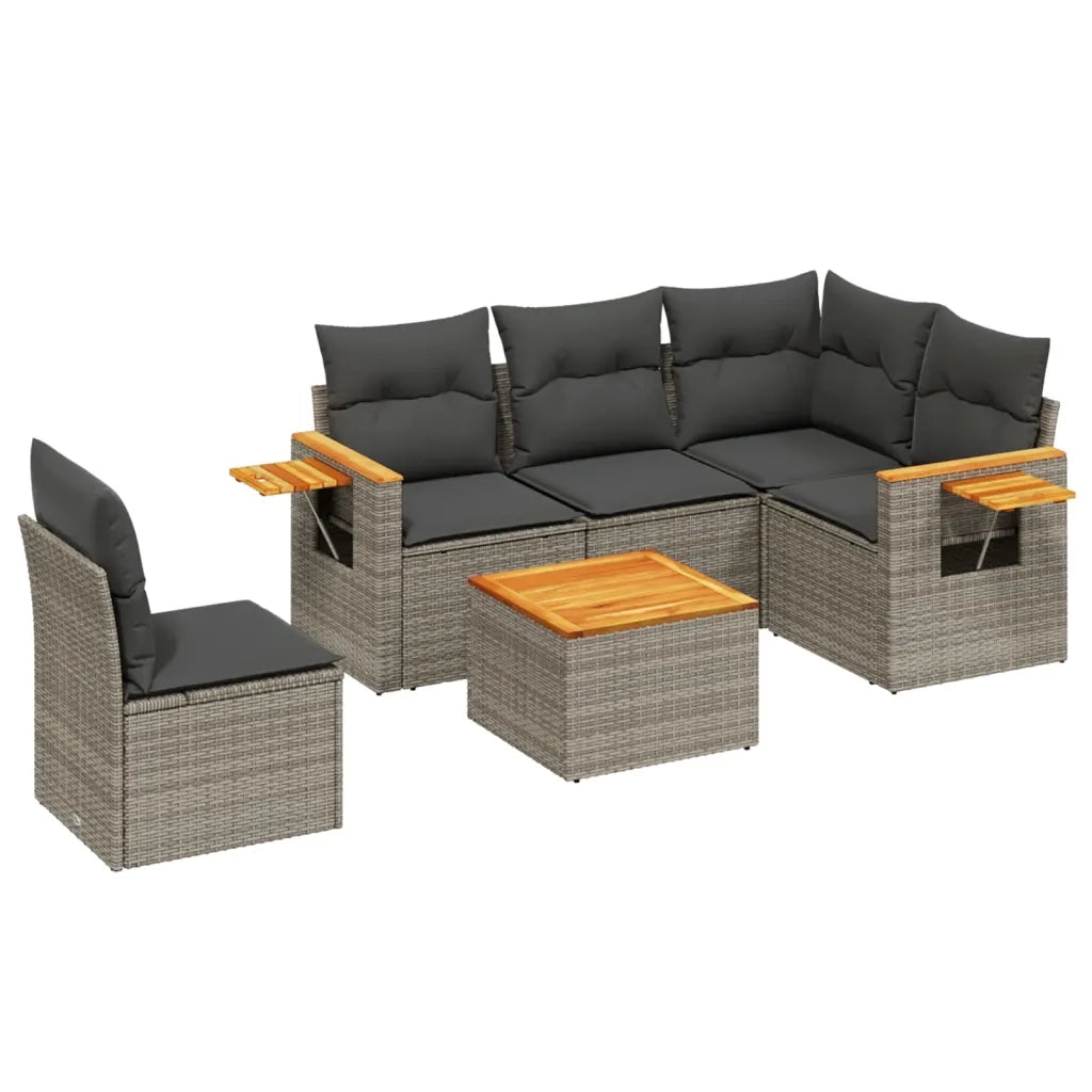 Set Divano da Giardino 6 pz con Cuscini Grigio in Polyrattan 3259225